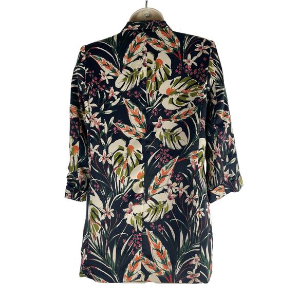 Zara Satin Floral Printed Open Front Long Blazer Jacket Women Green Size XS - Picture 7 of 10